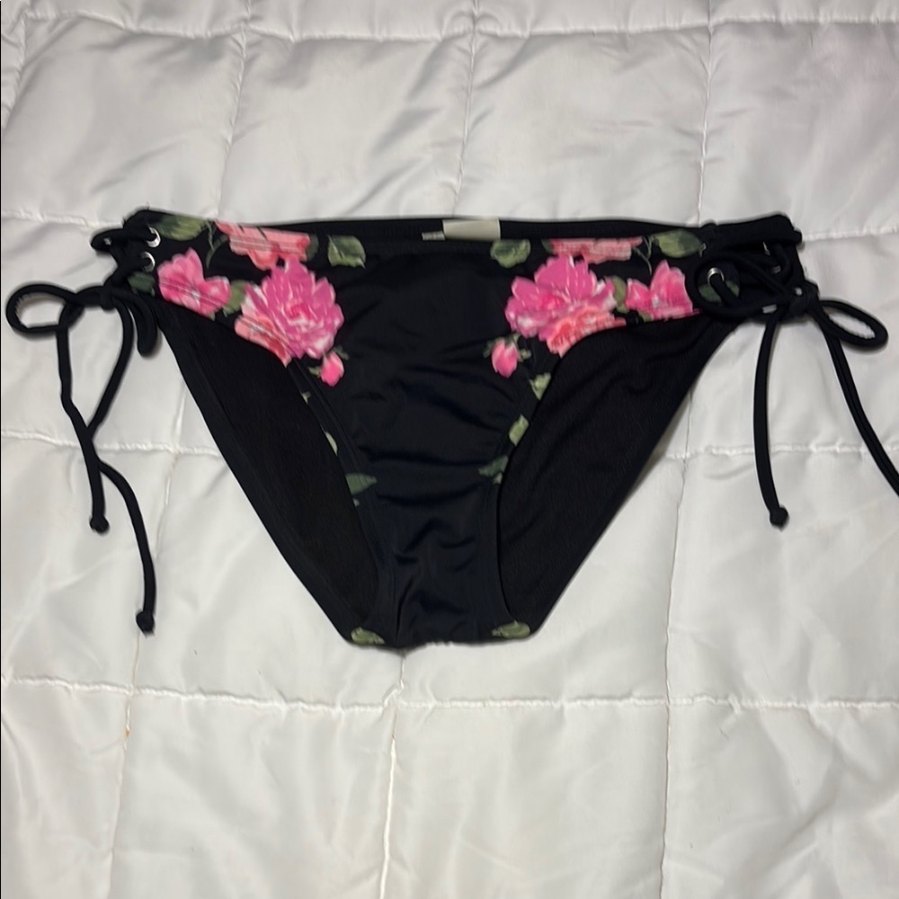 GB Gianni Bini Bikini Bottoms Black with Pink Floral